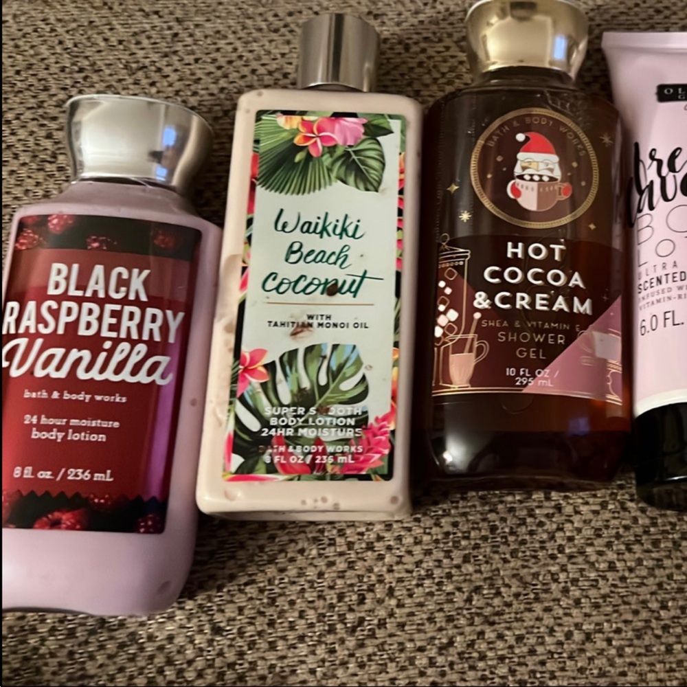 3 bottles of lotions two shower gels